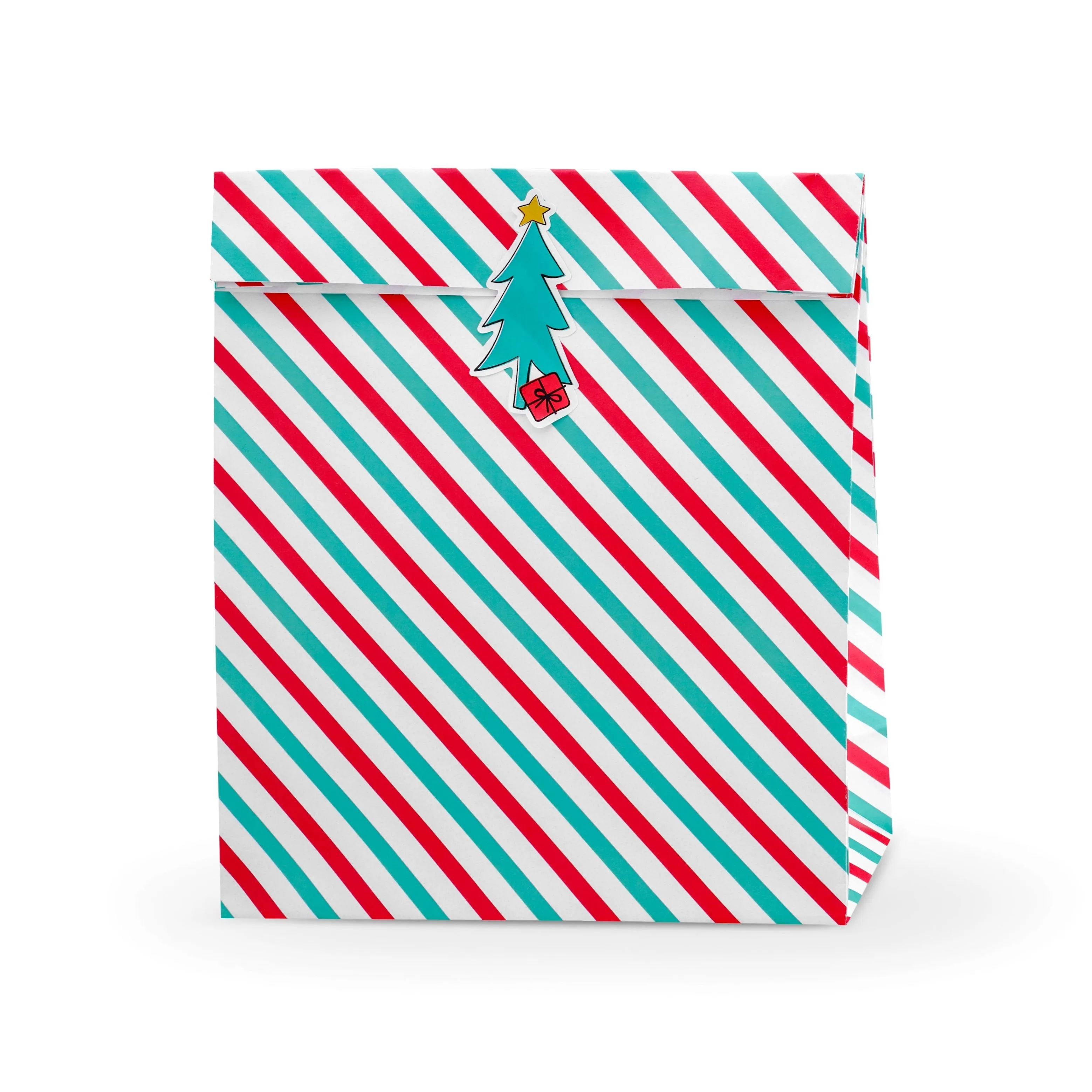Red & Green Stripe Favor Bags 3ct