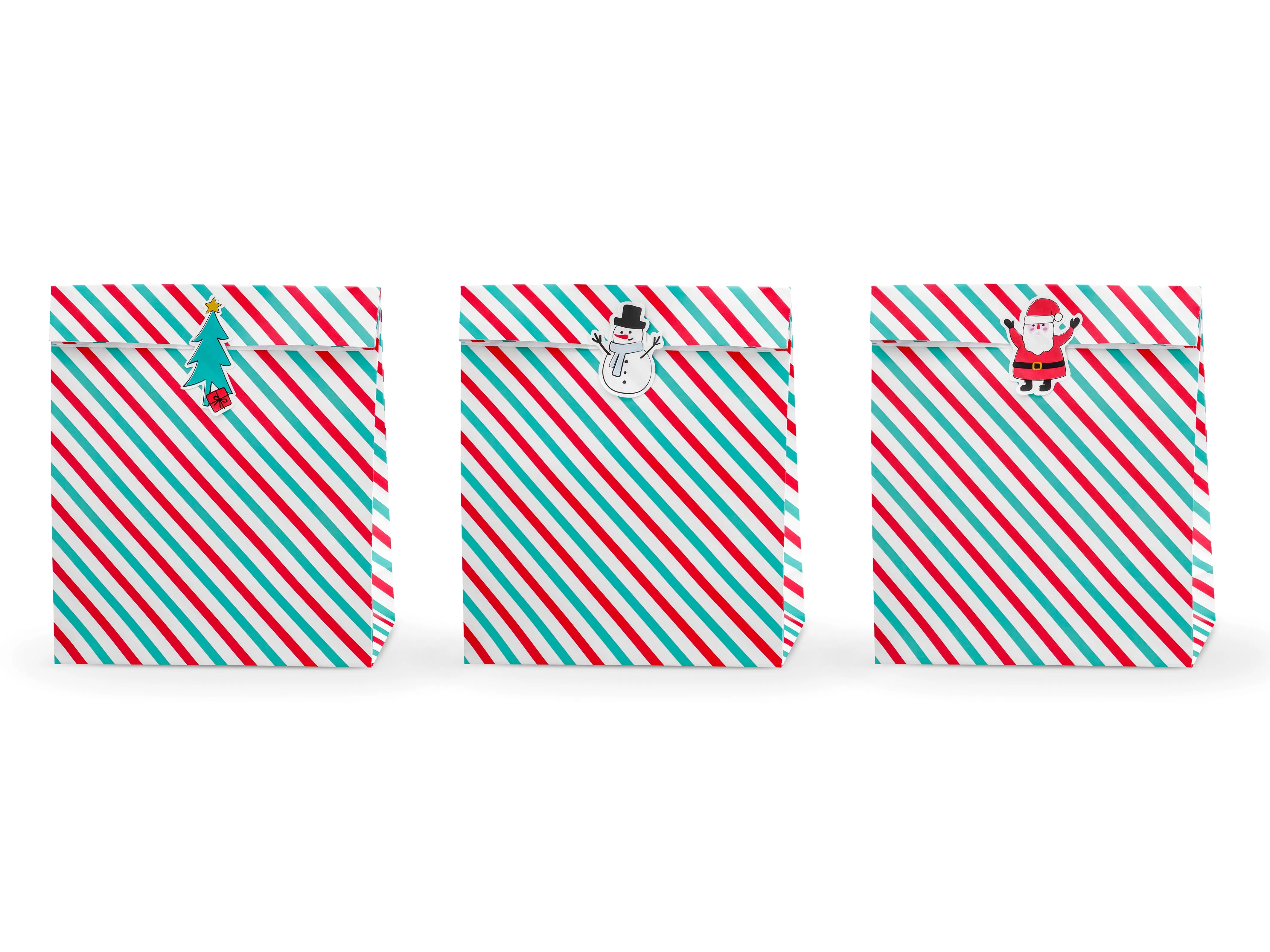 Red & Green Stripe Favor Bags 3ct