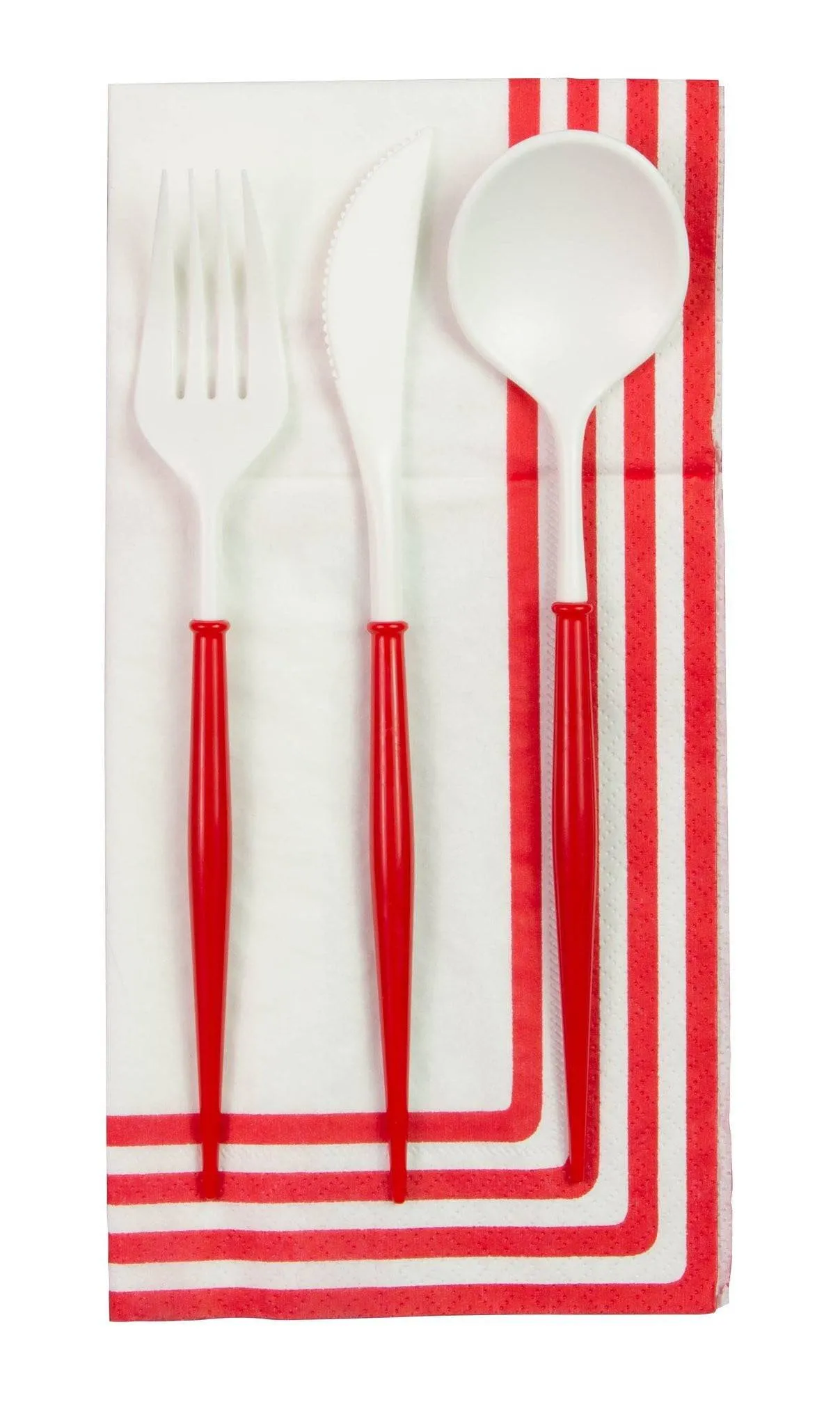 Red & White Plastic Cutlery Set for 8