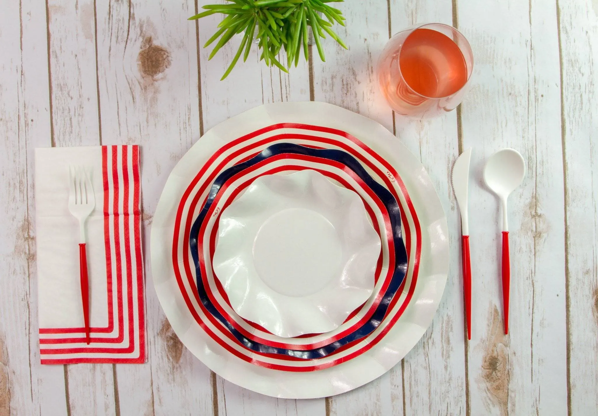 Red & White Plastic Cutlery Set for 8