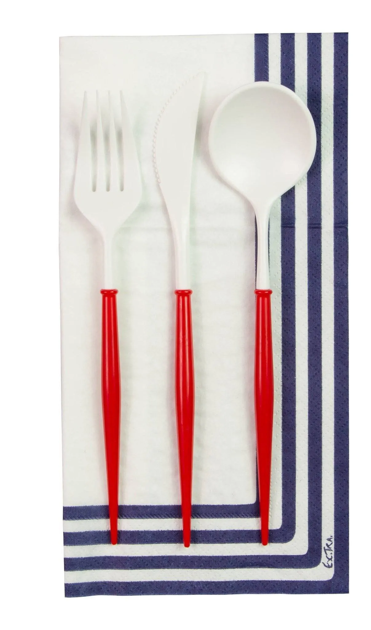 Red & White Plastic Cutlery Set for 8