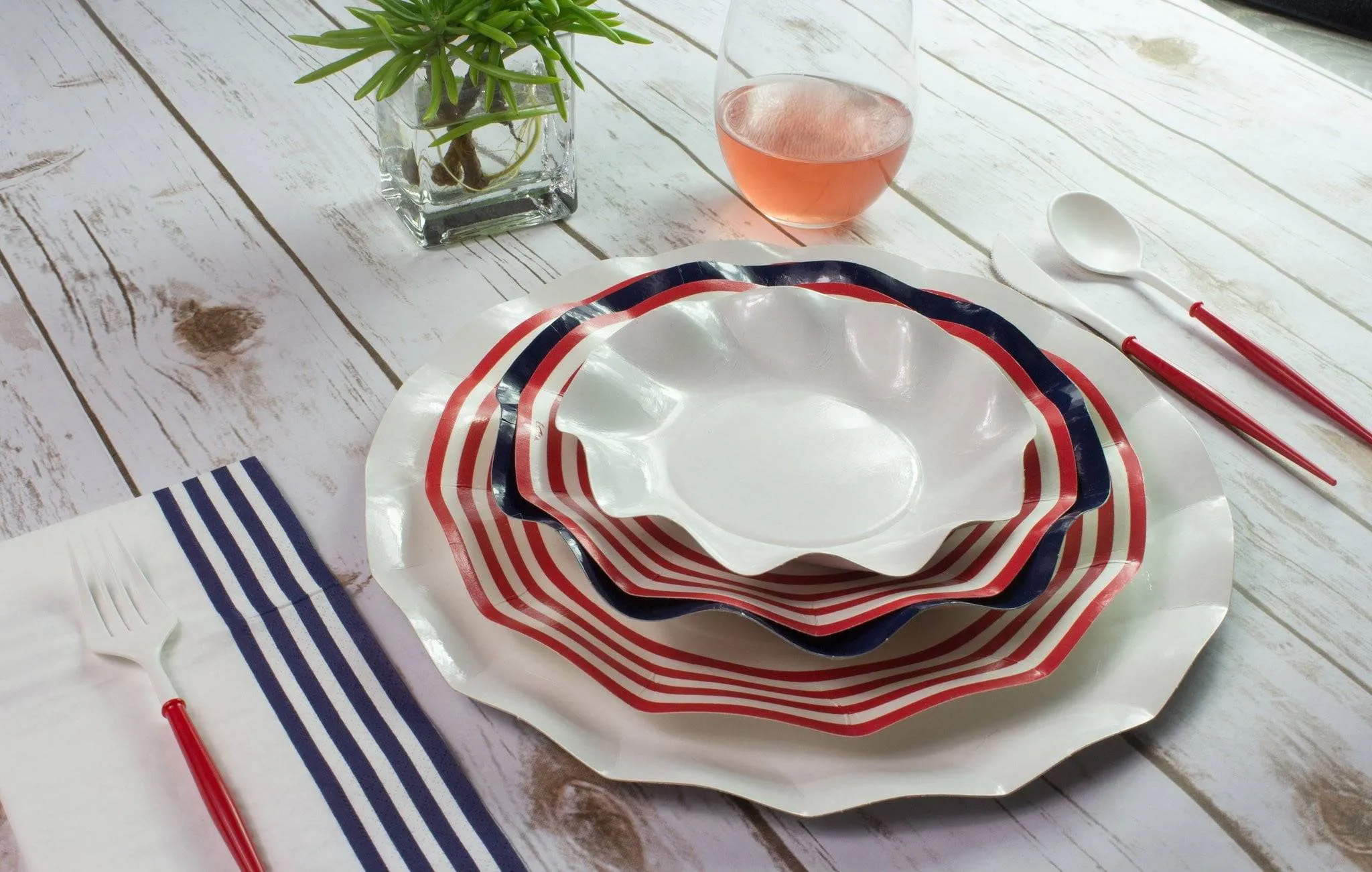 Red & White Plastic Cutlery Set for 8