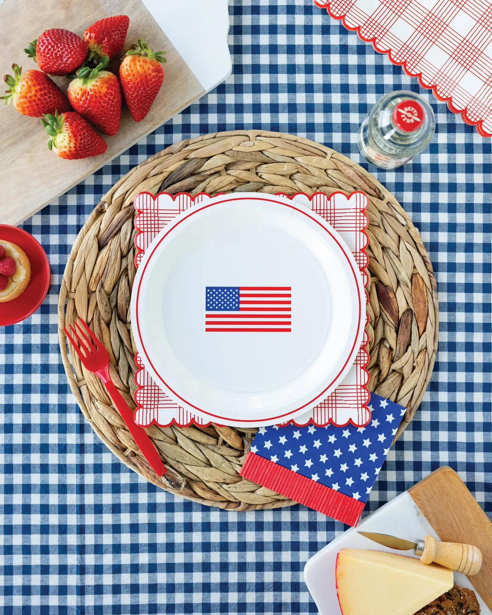 Red Fringe. White Stars & Blue Dessert Napkins 24ct