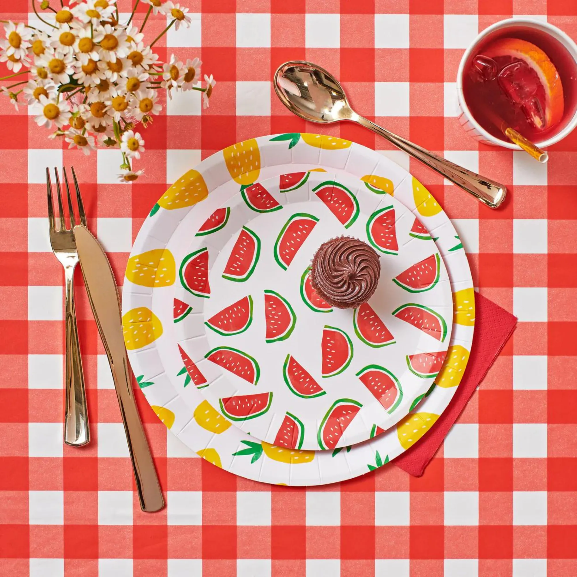 Red Gingham Paper Table Cover