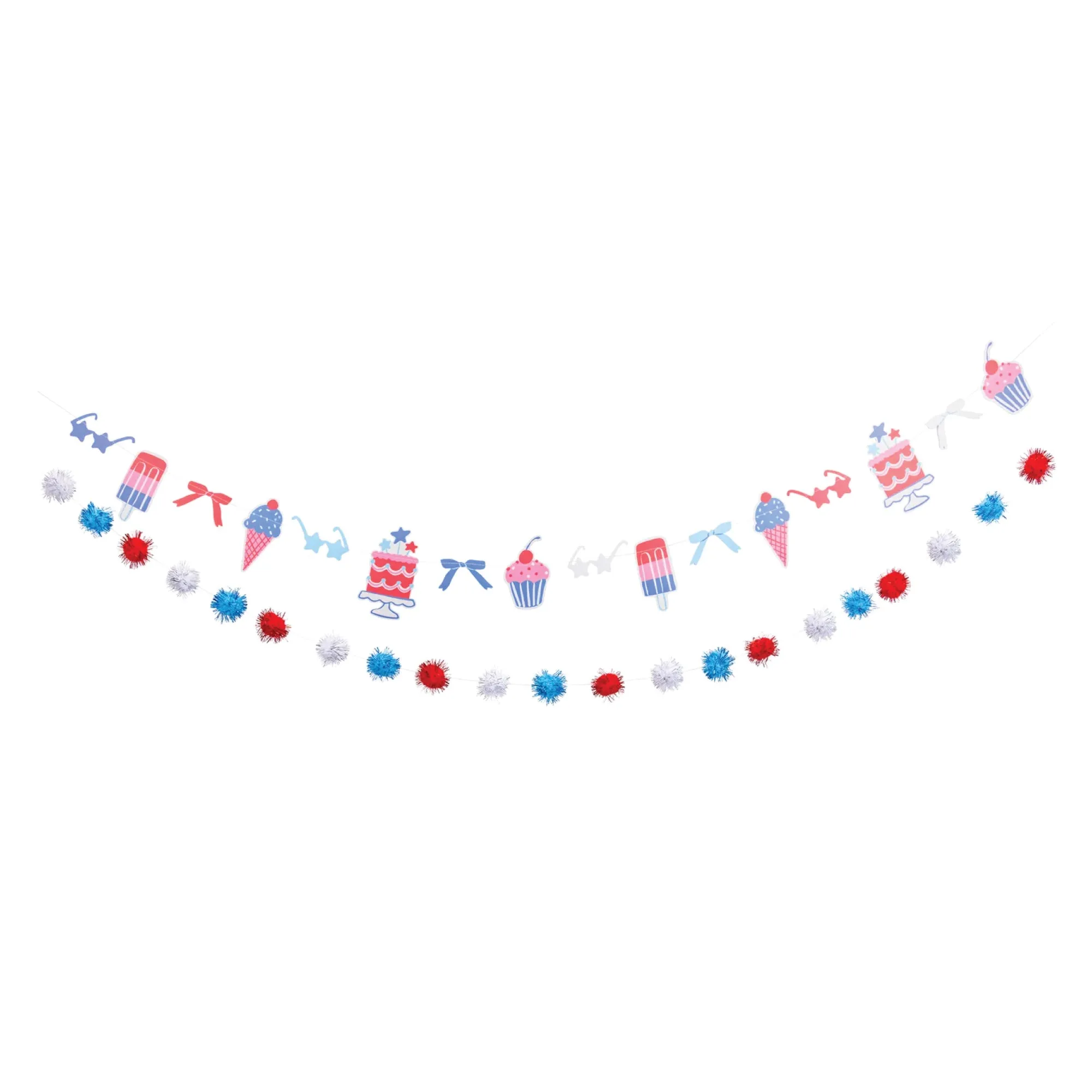 Red White & Blue Summertime & Pom Pom Garland Set