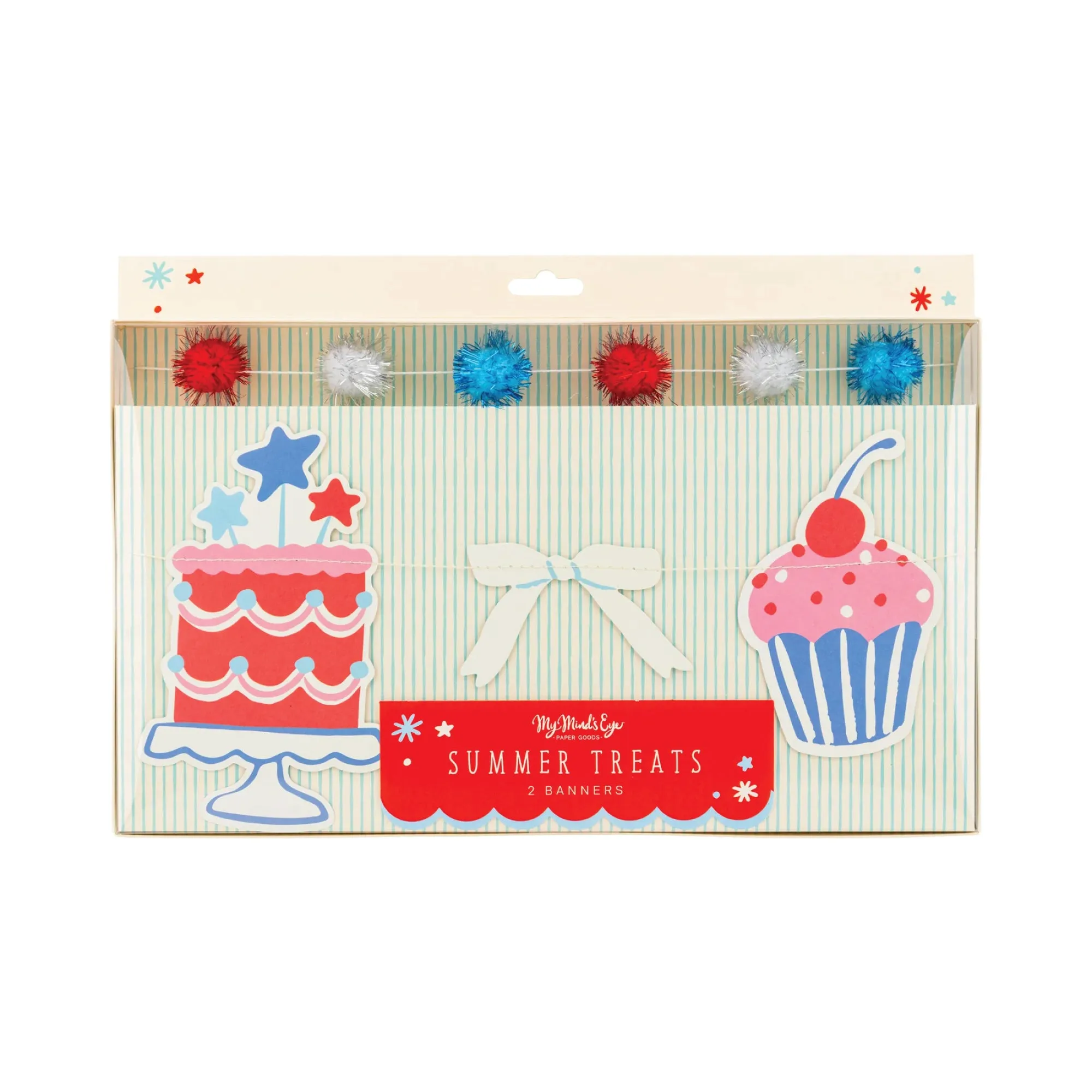 Red White & Blue Summertime & Pom Pom Garland Set
