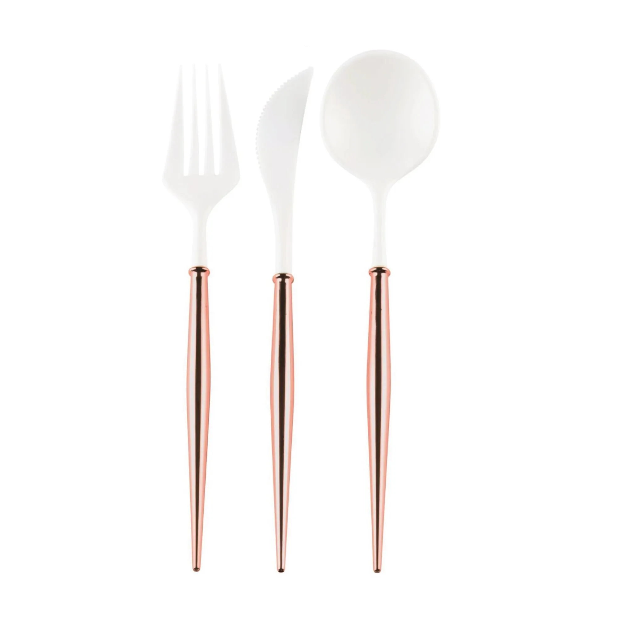 Rose Gold & White Plastic Cutlery Set for 8