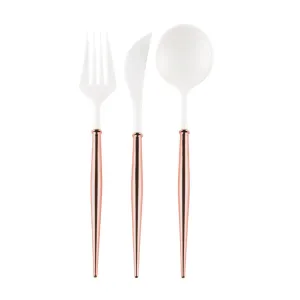 Rose Gold & White Plastic Cutlery Set for 8