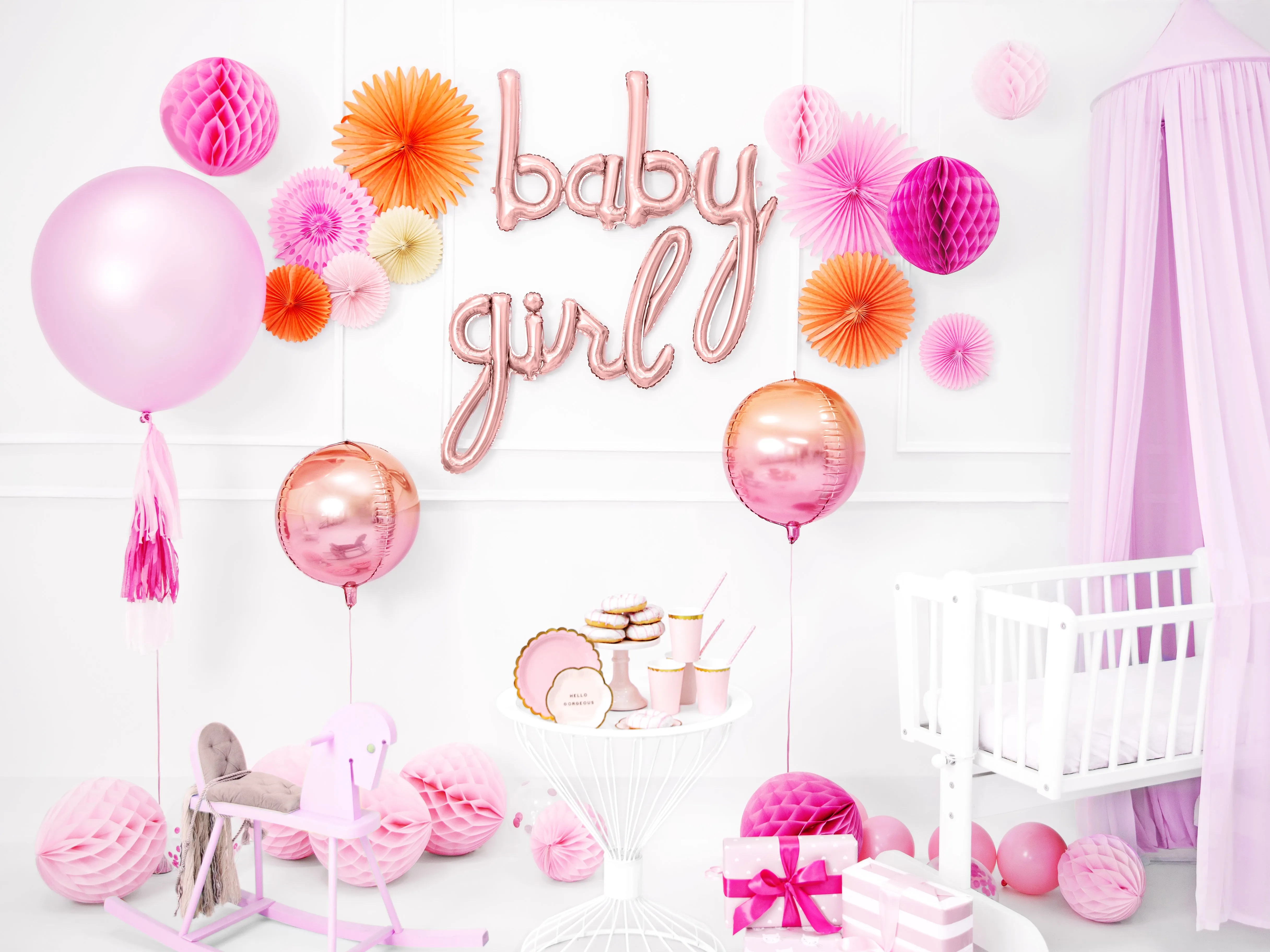 Rose Gold Baby Script Letter Balloon Banner 29in