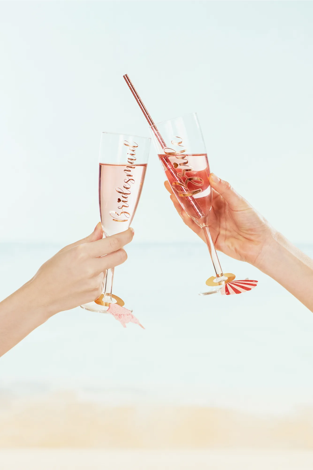 Rose Gold Bride & Bridesmaid Flute Glass Decals 6ct