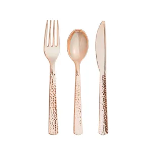 Rose Gold Hammered Plastic Cutlery Set for 8