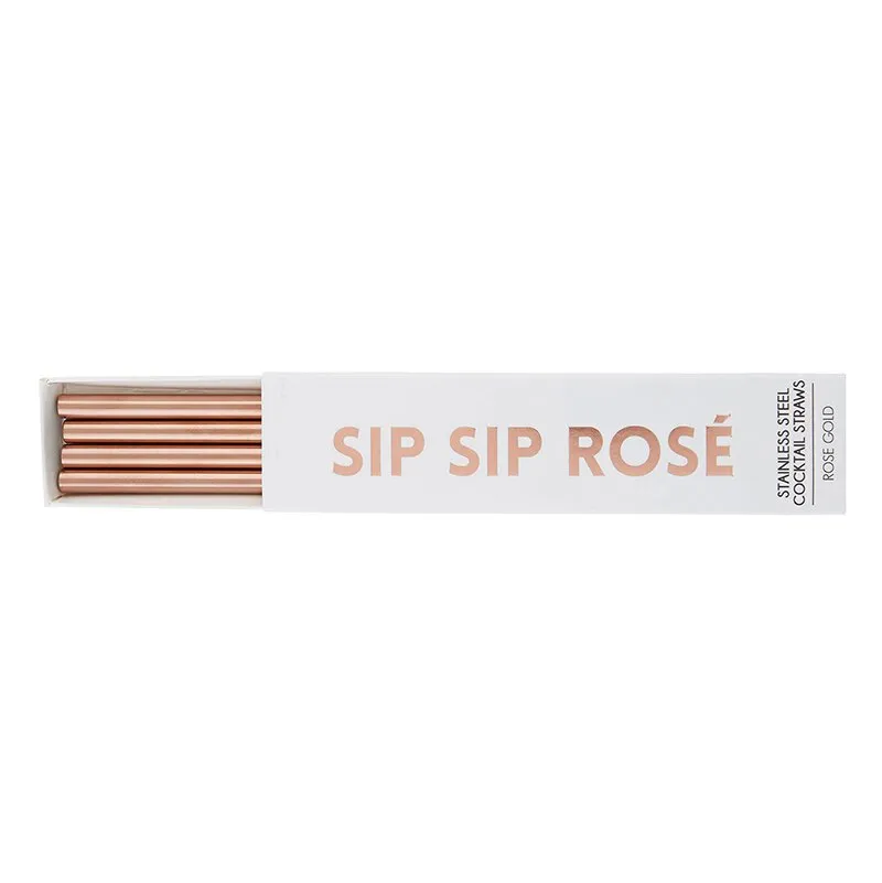 Rose Gold Metal Cocktail Straws 4ct