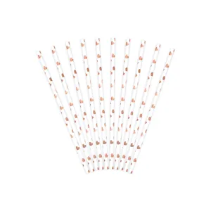 Rose Gold Metallic Heart Paper Straws 10ct