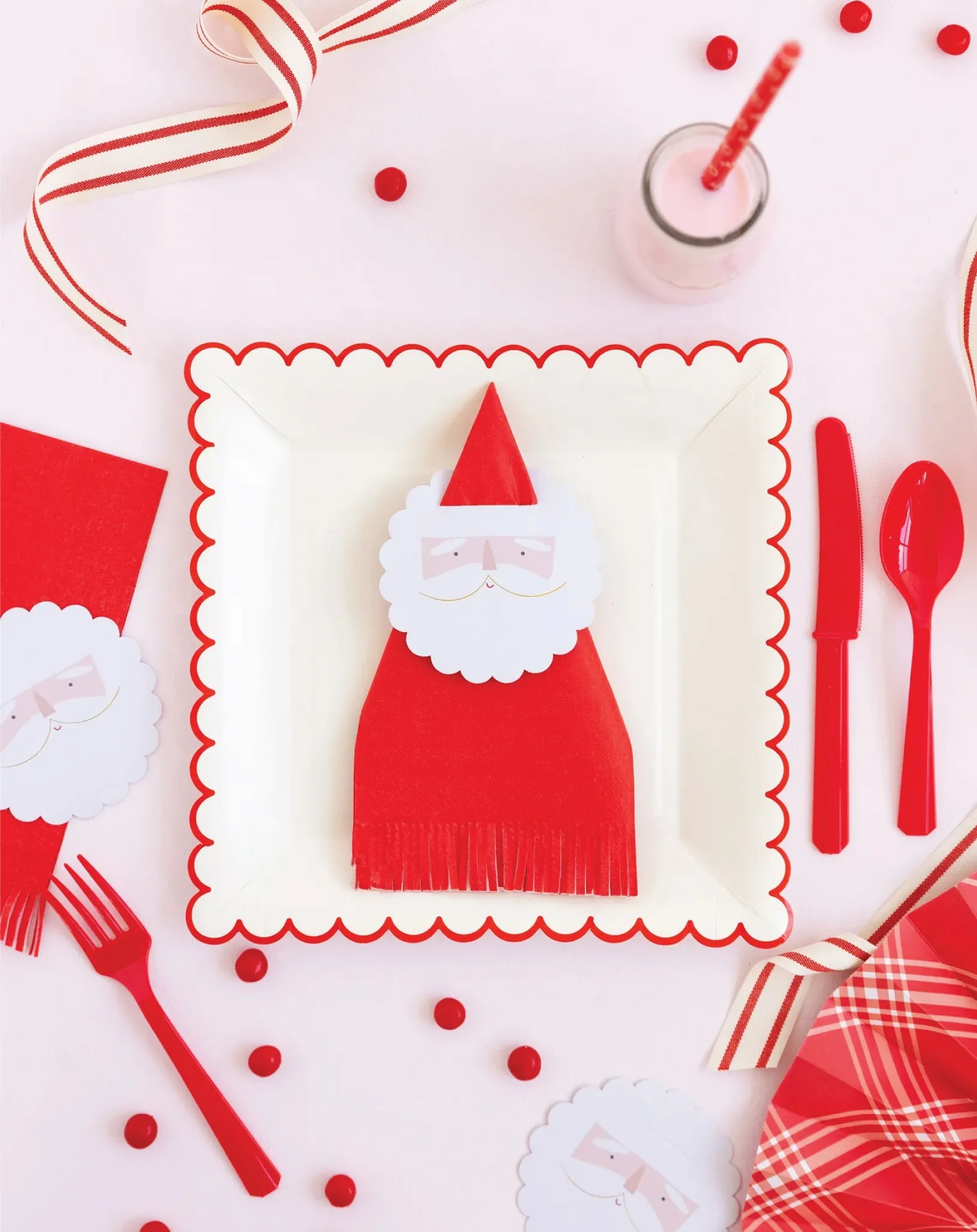 Santa Napkin Rings & Red Fringe Paper Guest Towels 18ct