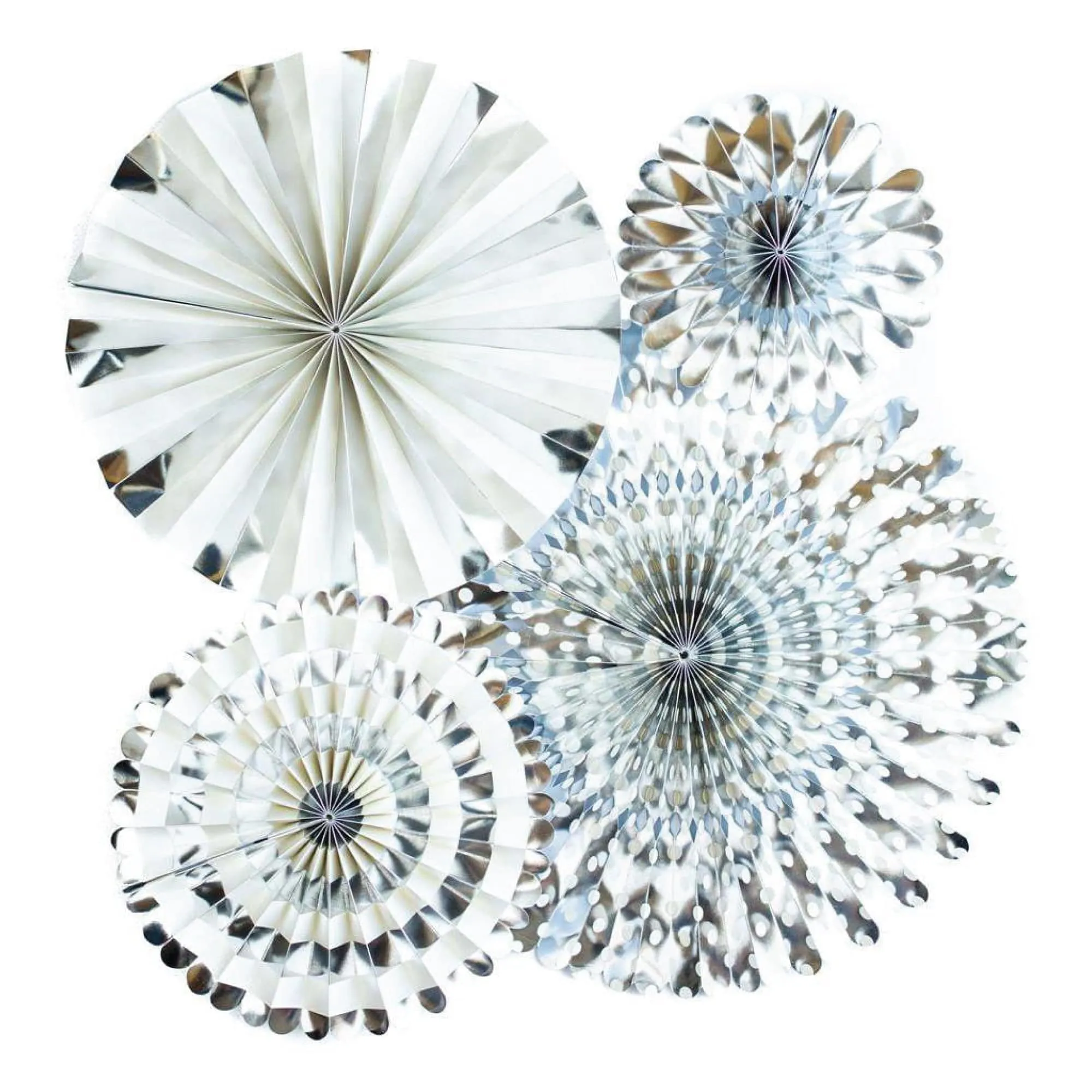 Silver Foil Paper Party Fans 4ct