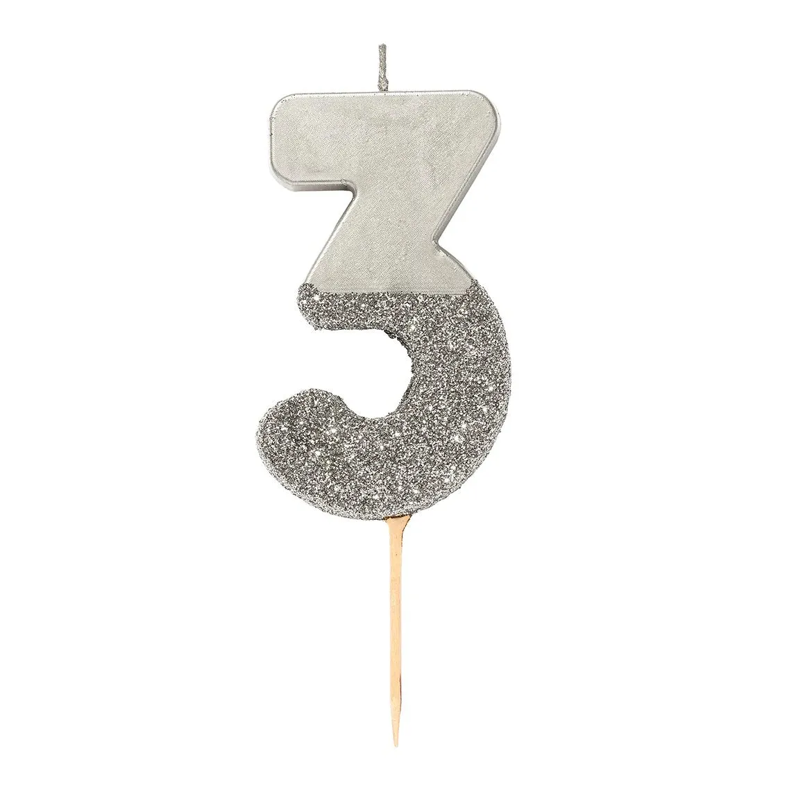 Silver Glitter Dipped Number Birthday Candle