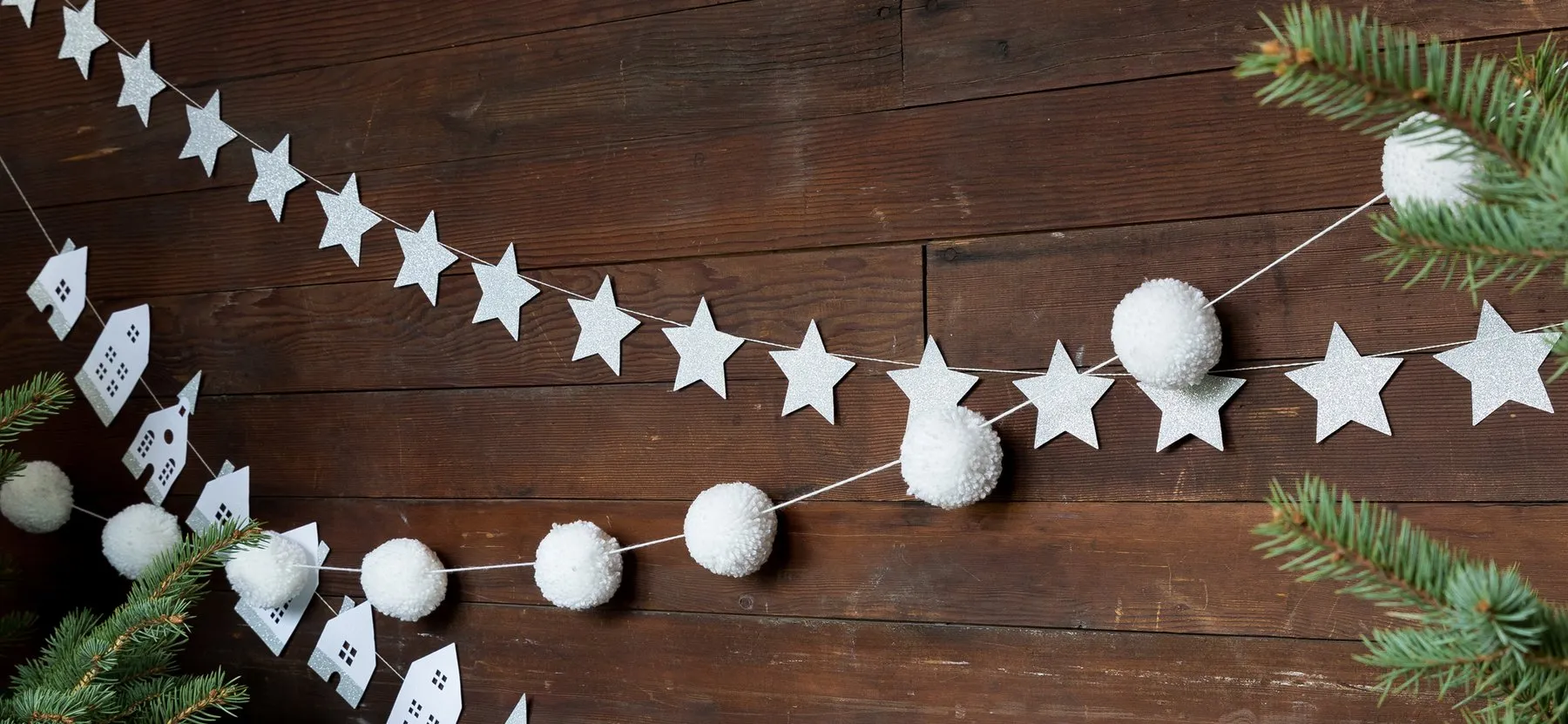 Silver Glitter Stars Garland 6ft
