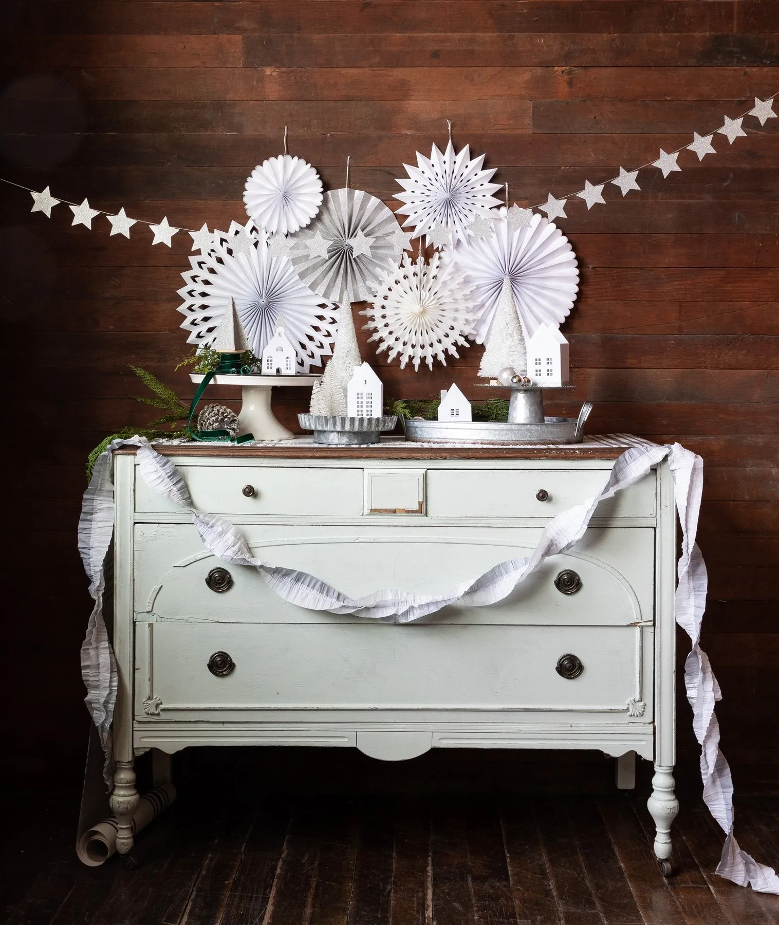 Silver Glitter Stars Garland 6ft
