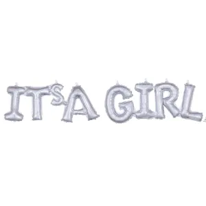 Silver It's A Girl Letter Balloon Banner 42