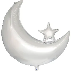 Silver Moon & Star Foil Balloon 28.5in