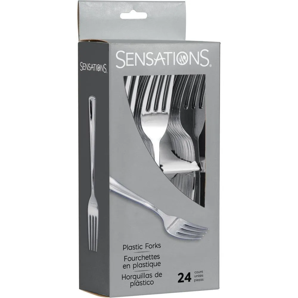 Silver Premium Plastic Forks 24ct