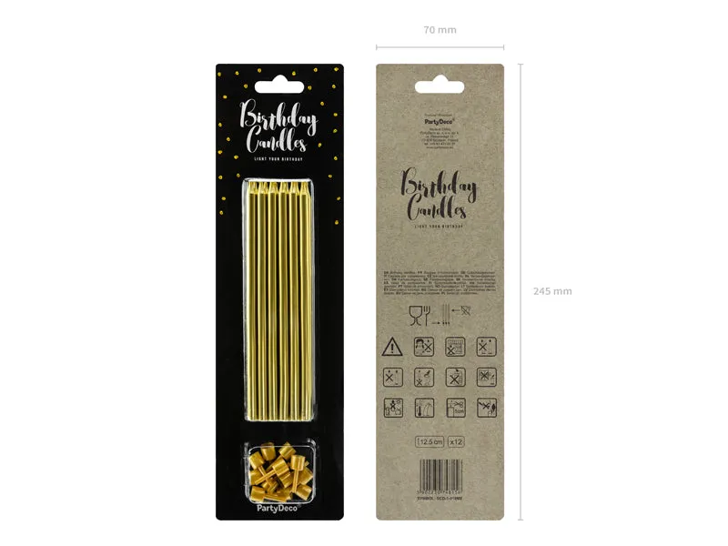 Tall Gold Birthday Candles 12ct