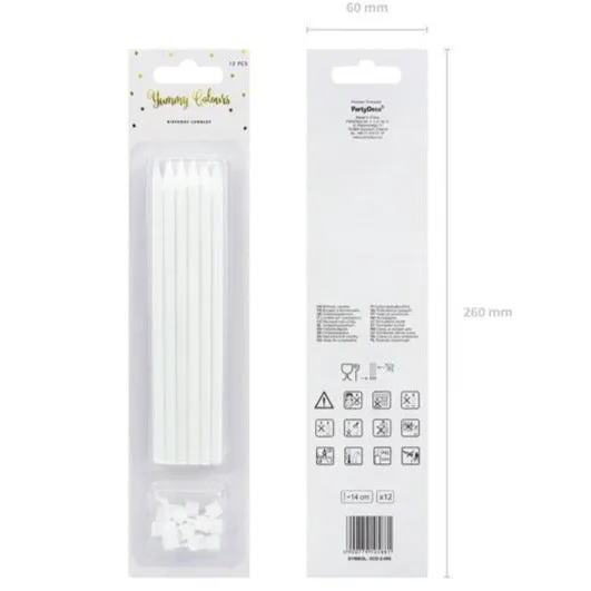 Tall White Birthday Candles 12ct