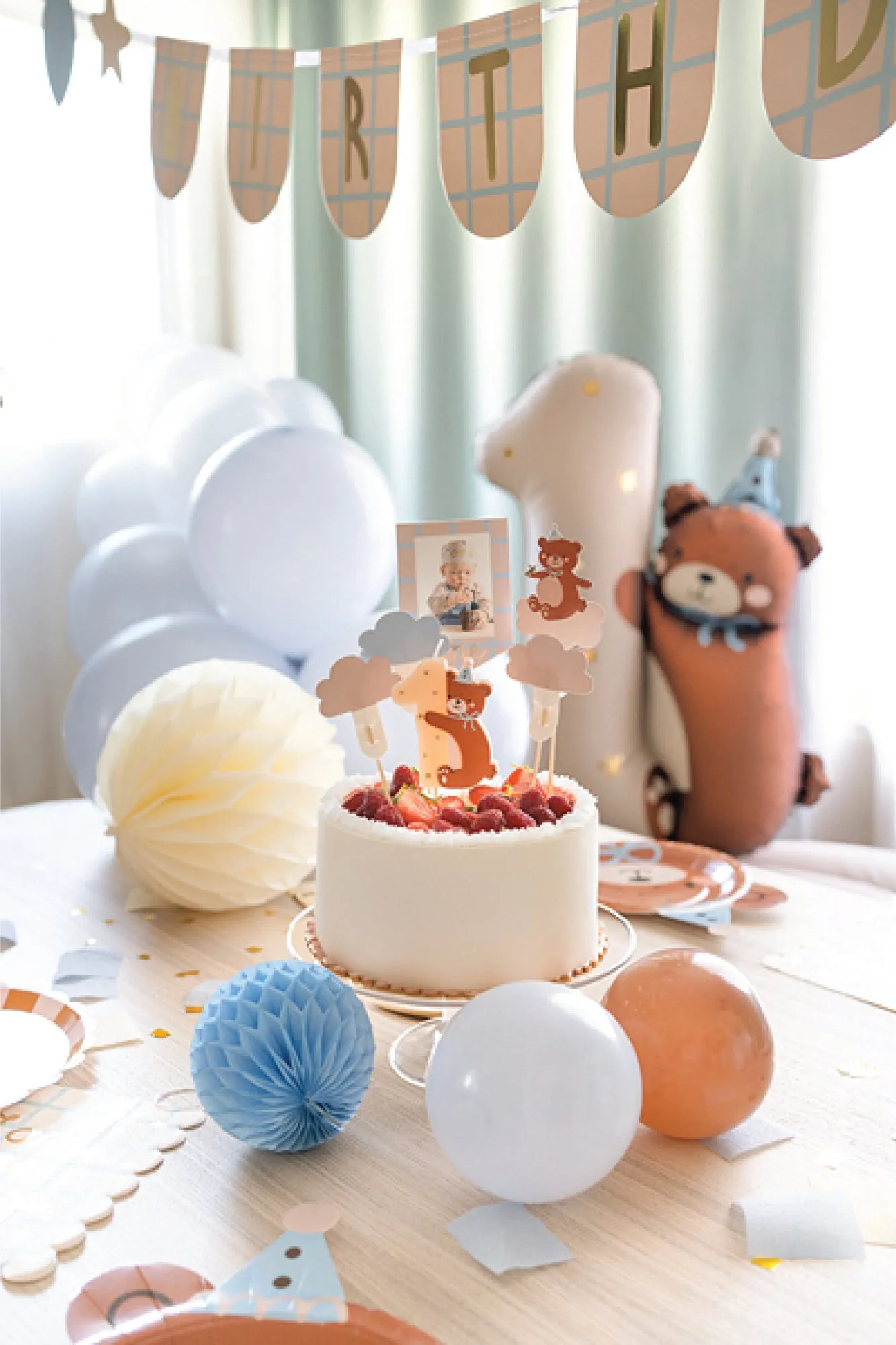 Teddy Bear 1st Birthday Cake Toppers 5ct