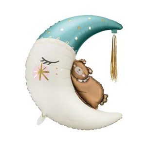 Teddy Bear on the Moon Blue Foil Balloon 34in