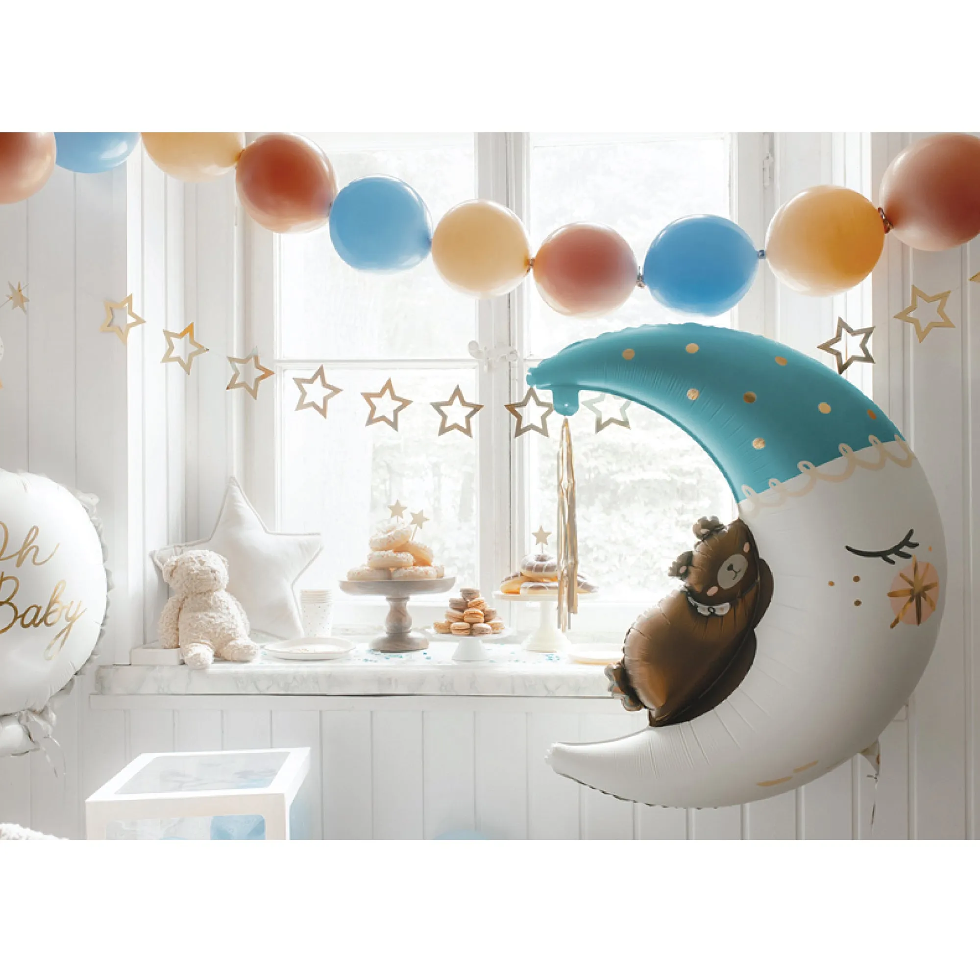 Teddy Bear on the Moon Blue Foil Balloon 34in