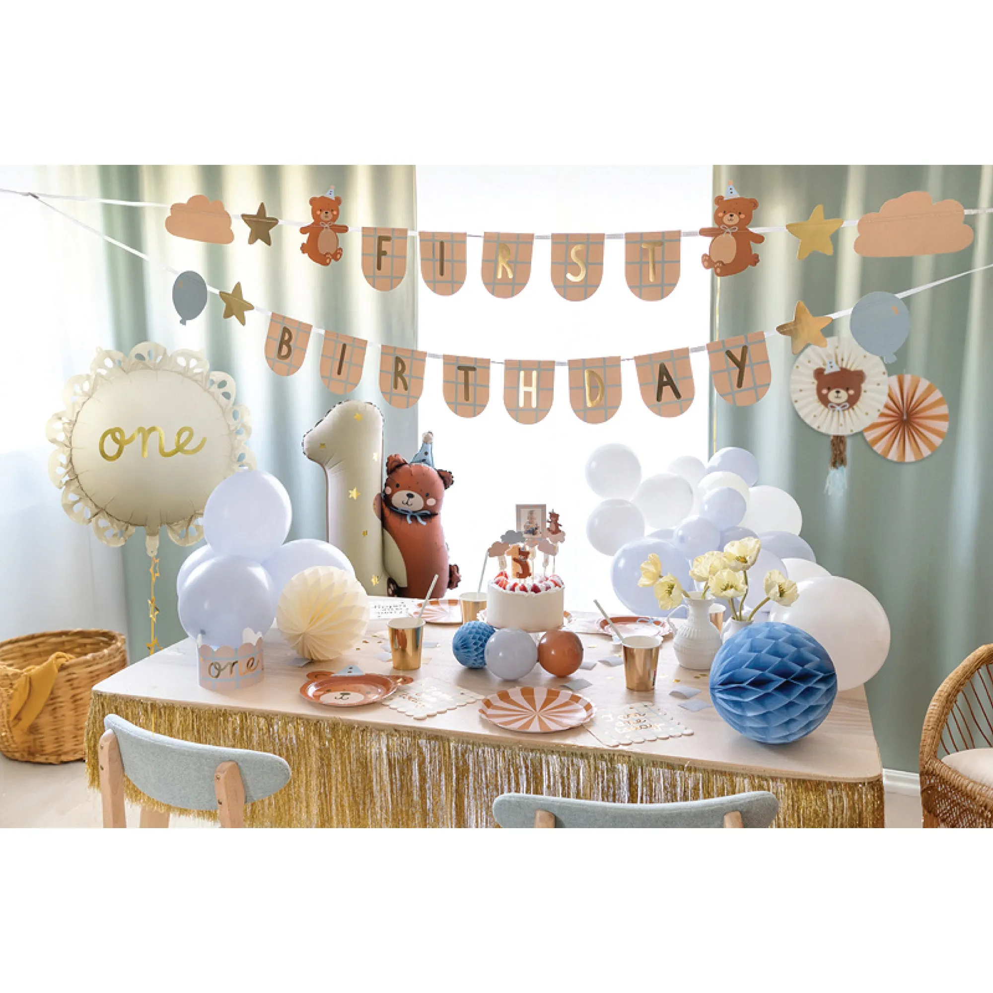 Teddy Bear Party Paper Fan Decorations 2ct