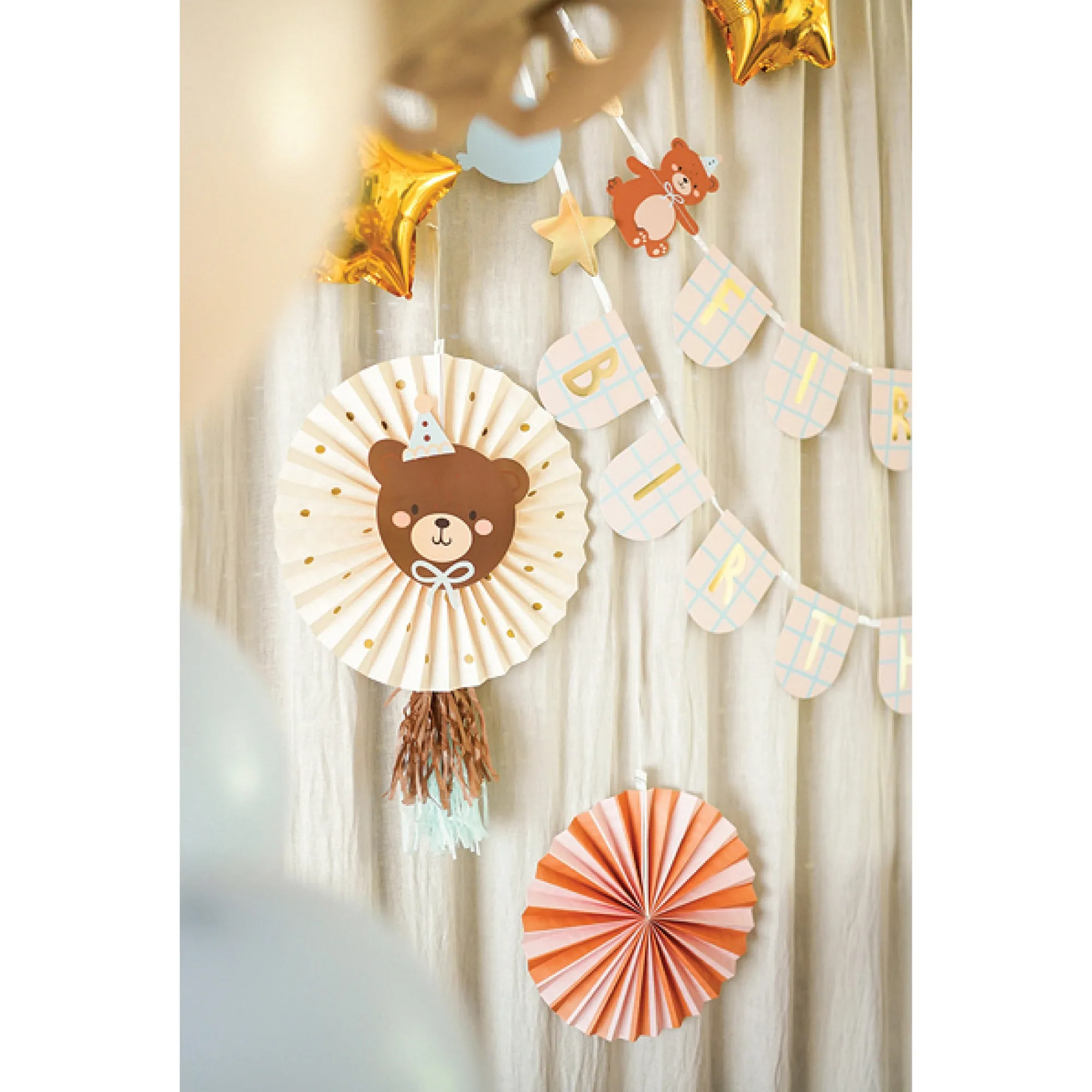 Teddy Bear Party Paper Fan Decorations 2ct