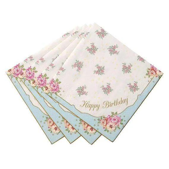 Vintage Floral Happy Birthday Napkins 20ct