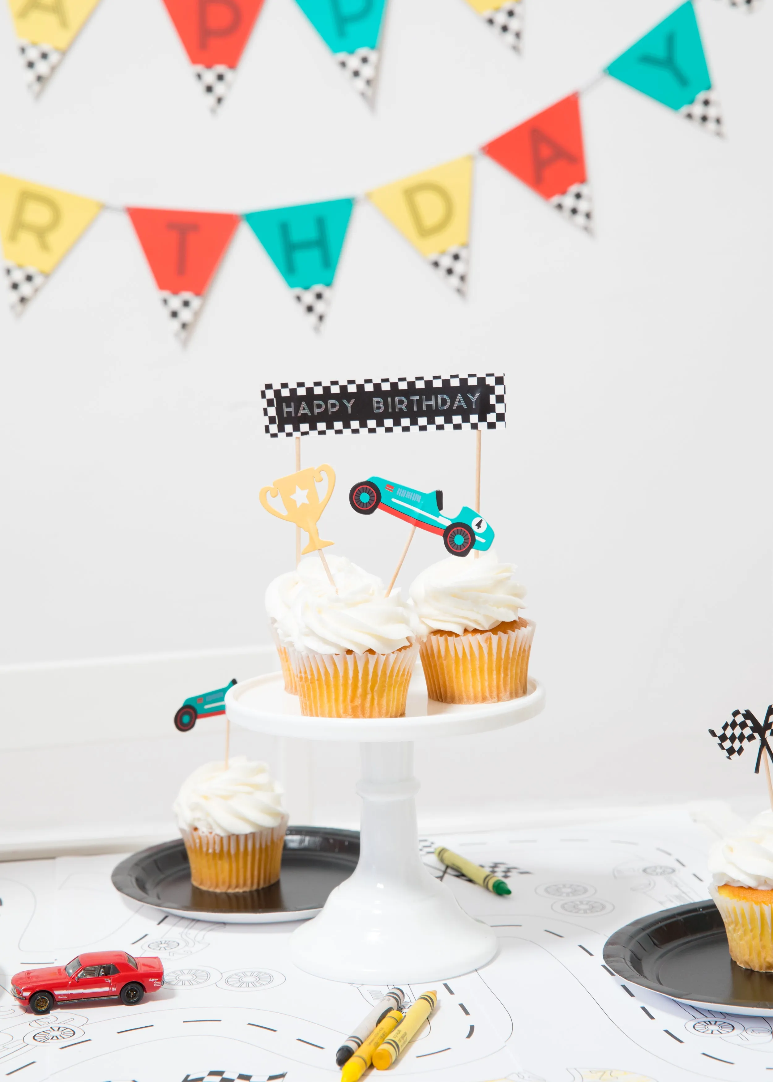 Vintage Race Car Cupcake Toppers & Wrappers