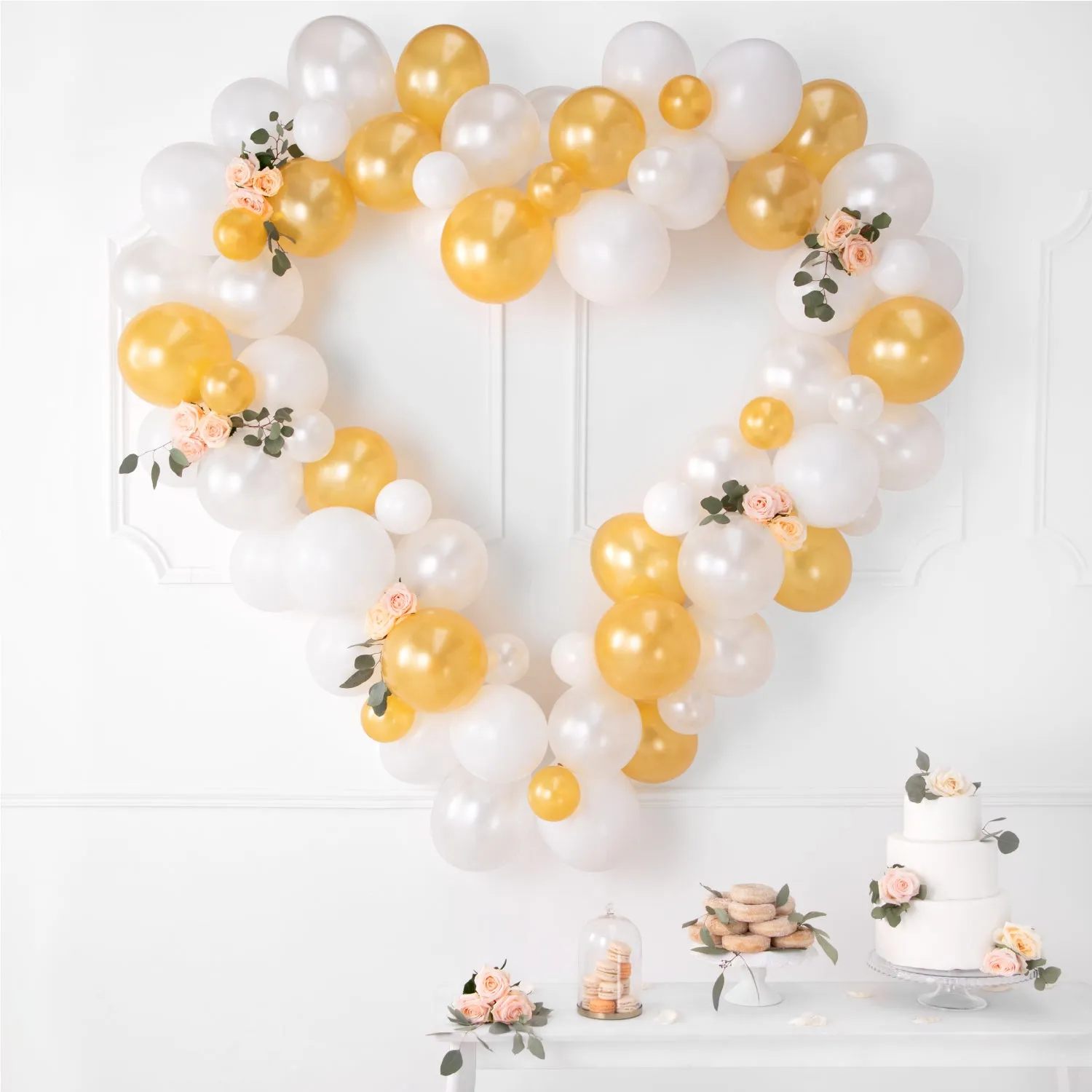 White & Gold Heart Balloon Garland Kit 68pc