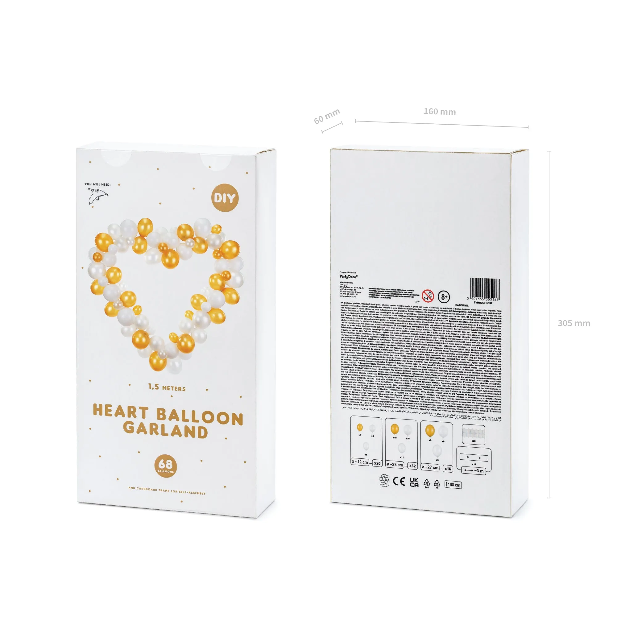 White & Gold Heart Balloon Garland Kit 68pc