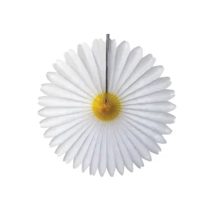 White Daisy Flower Paper Fan Decoration 13in