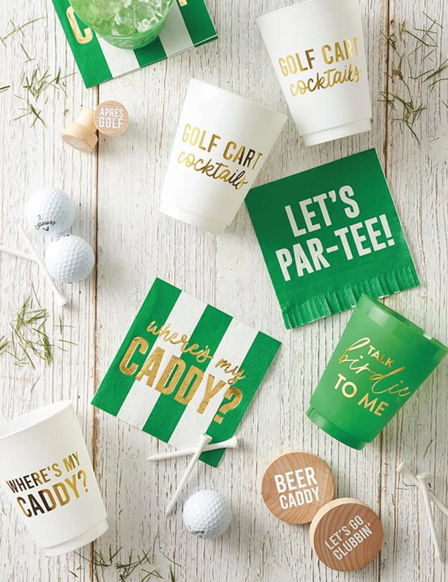 White Golf Cart Cocktails Frosted Plastic Cups 6ct